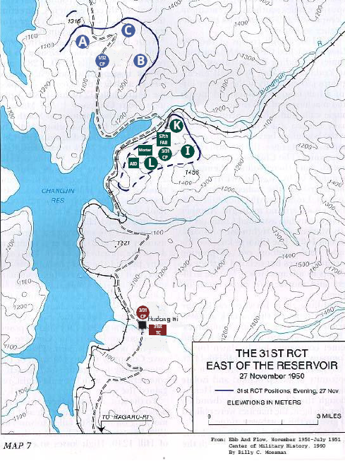 Map: Chosin Reservoir Area showing November 27 positions